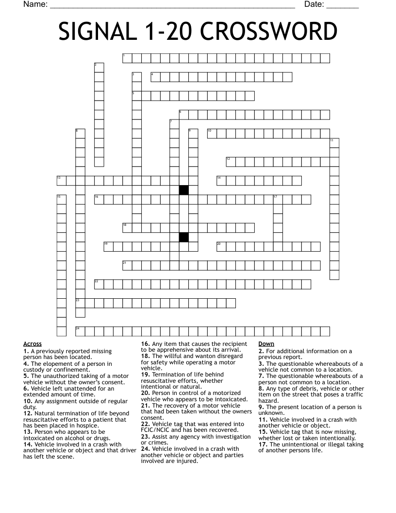 SIGNAL 1-20 CROSSWORD 
