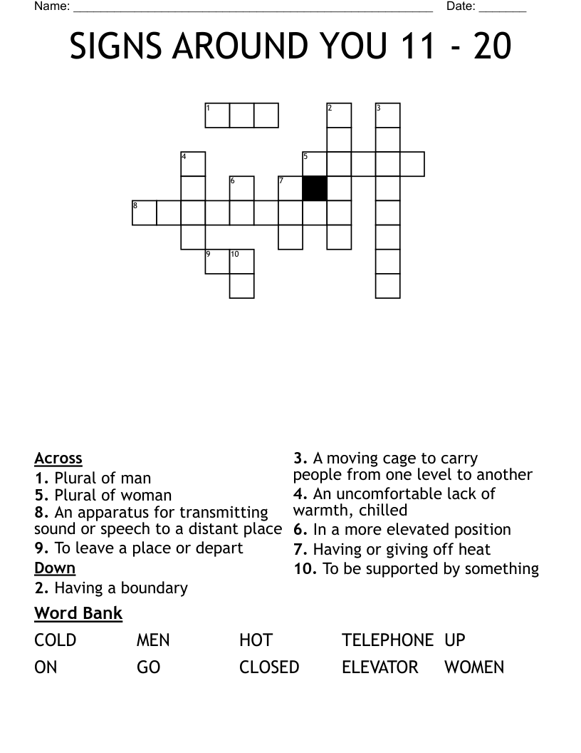SIGNS AROUND YOU 11 - 20 Crossword