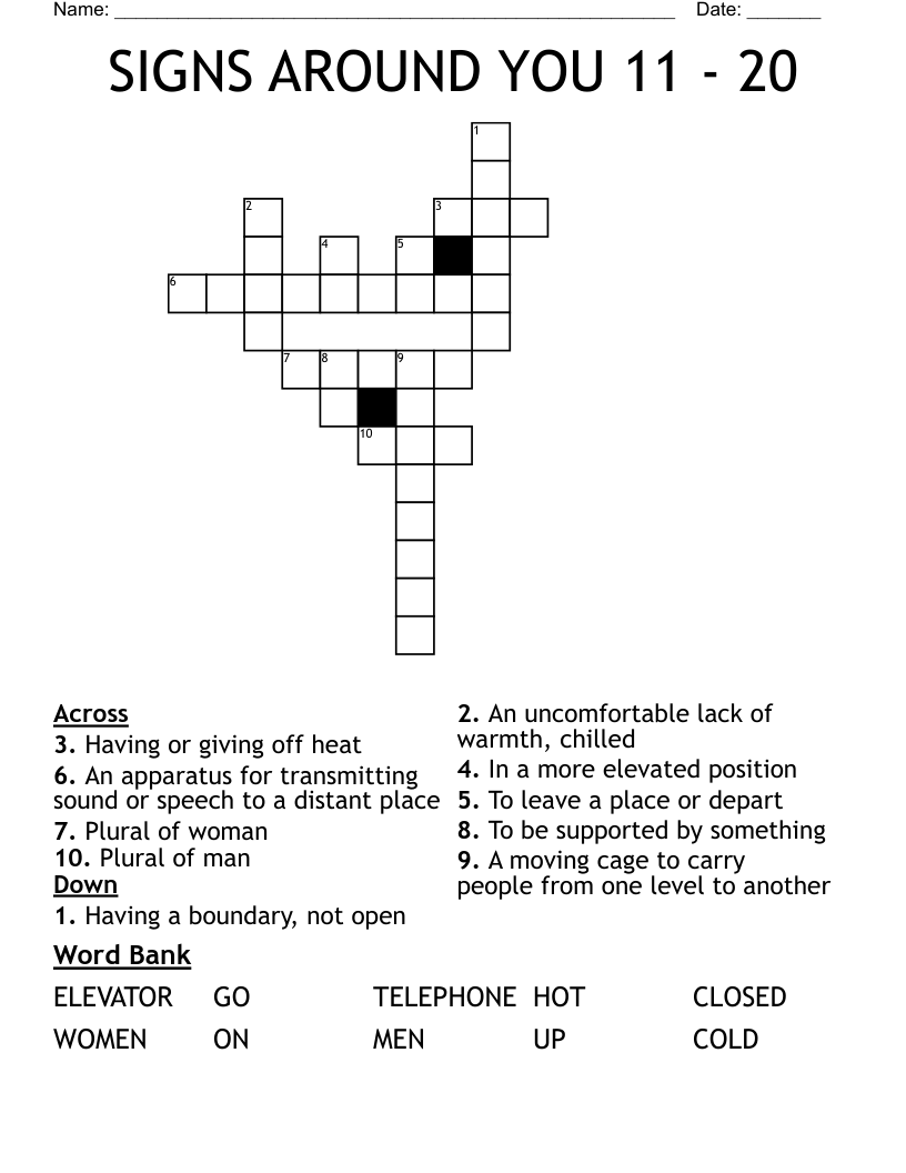 SIGNS AROUND YOU 11 - 20  Crossword