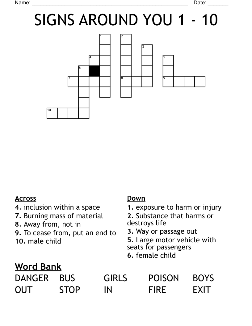 SIGNS AROUND YOU 1 - 10 Crossword