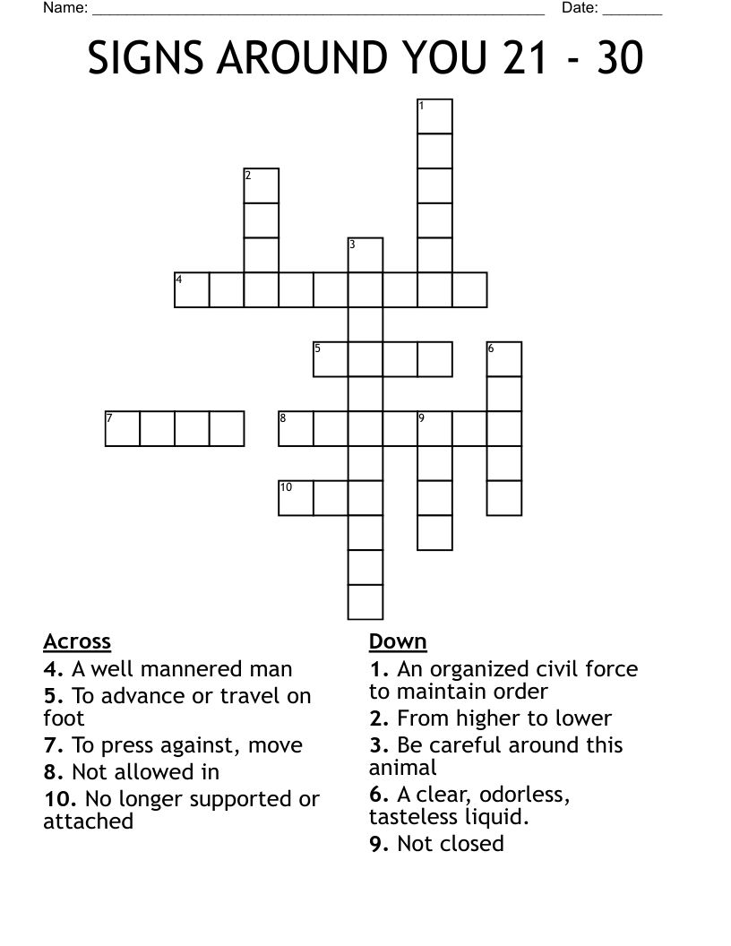 SIGNS AROUND YOU 21 - 30 Crossword