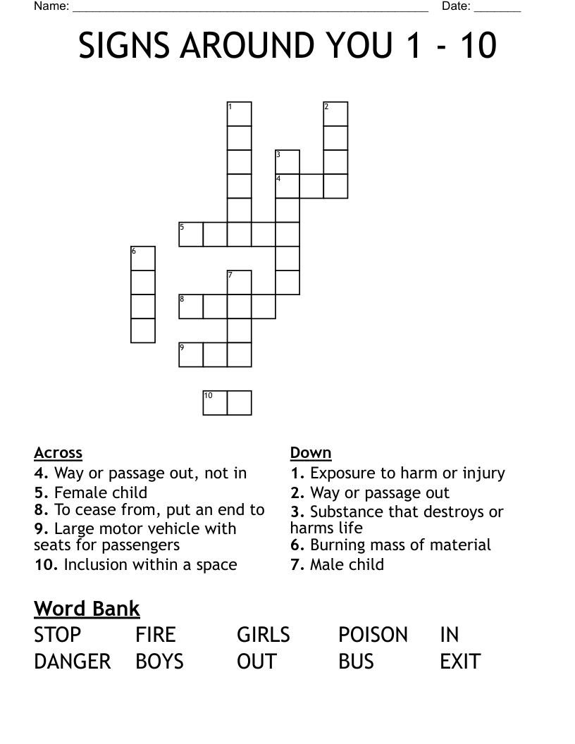 SIGNS AROUND YOU  1 - 10   Crossword