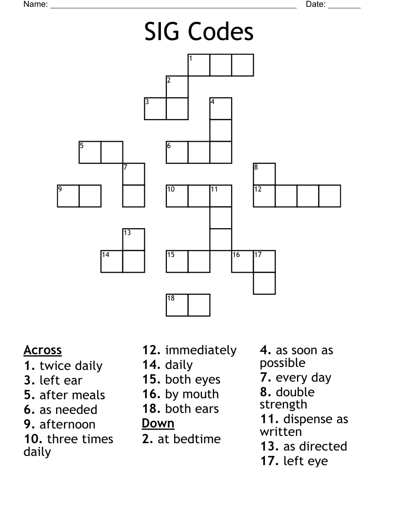 SIG Codes Crossword