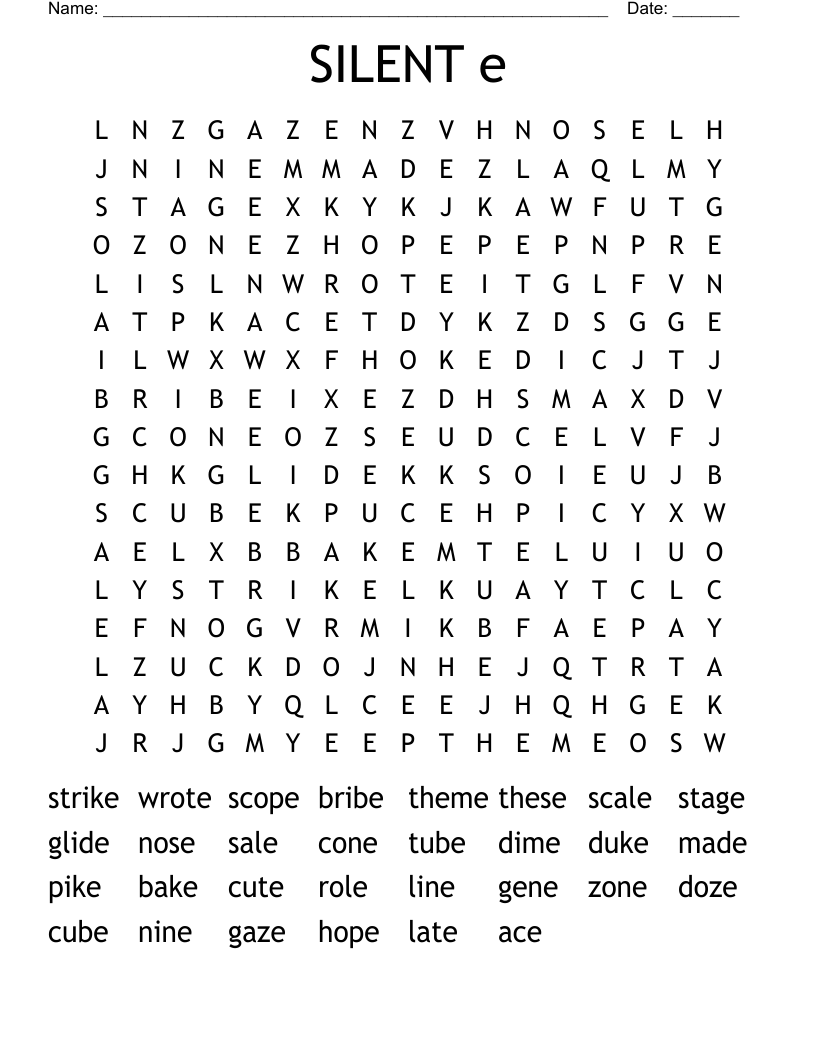 SILENT e Word Search