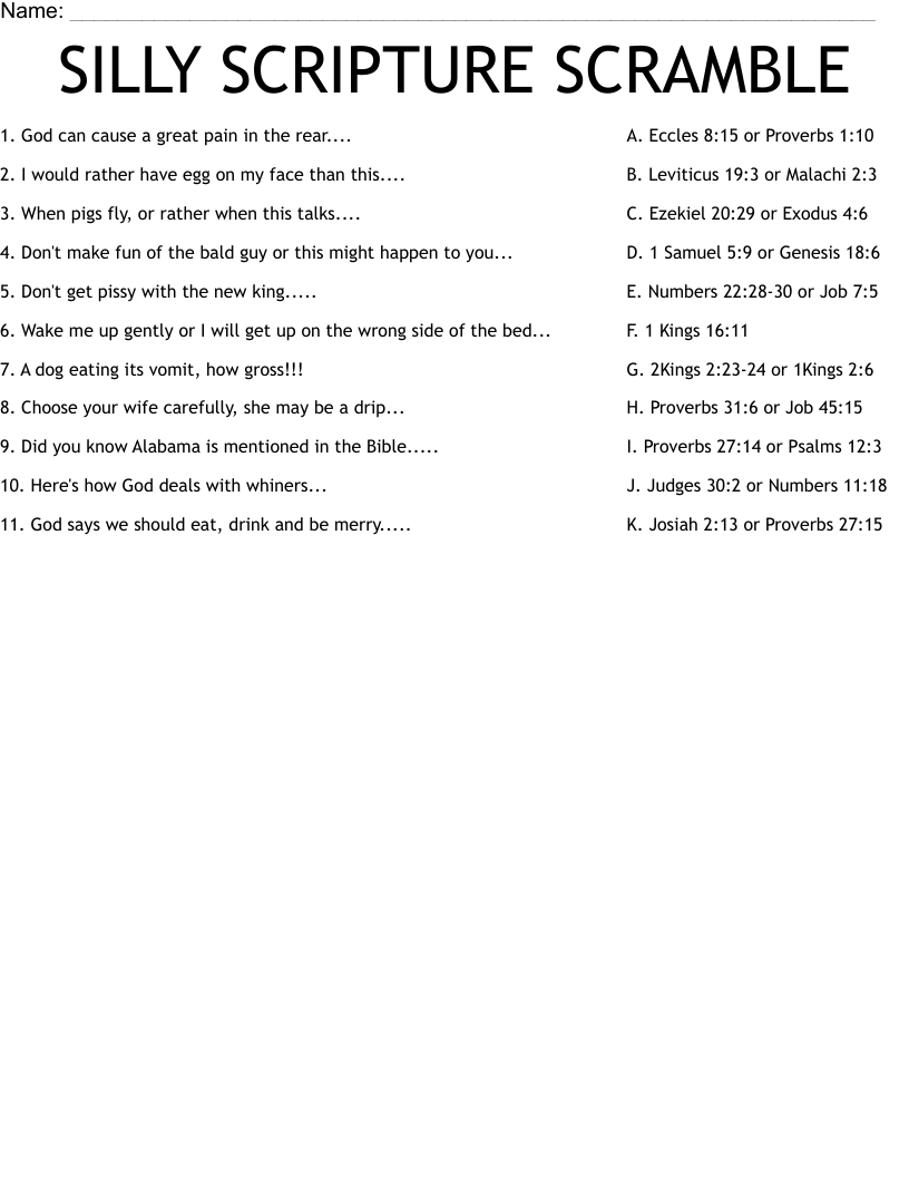 SILLY SCRIPTURE SCRAMBLE Worksheet