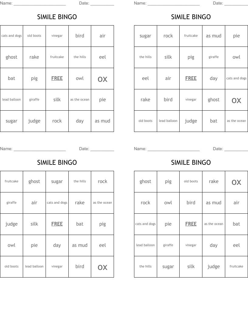 SIMILE BINGO