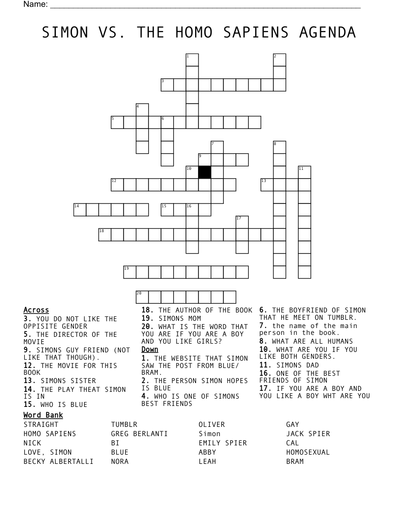 SIMON VS. THE HOMO SAPIENS AGENDA Crossword