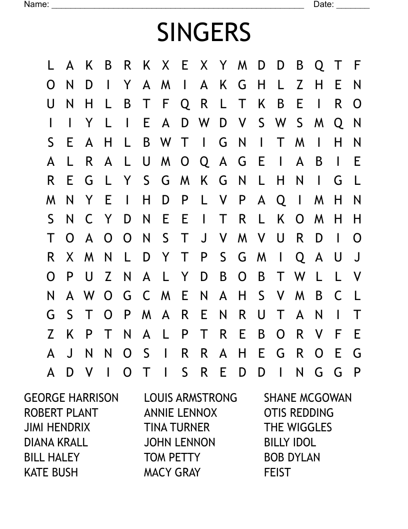 SINGERS Word Search