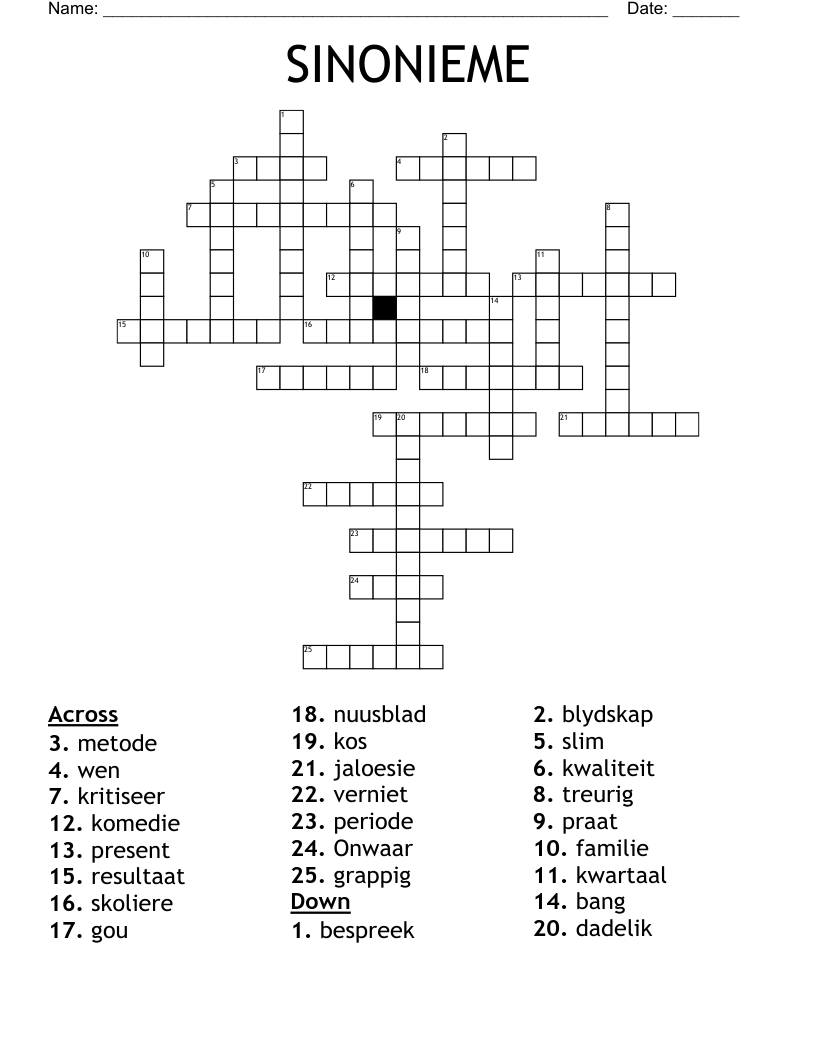 SINONIEME Crossword
