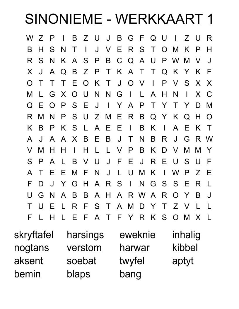 SINONIEME - WERKKAART 1 Word Search
