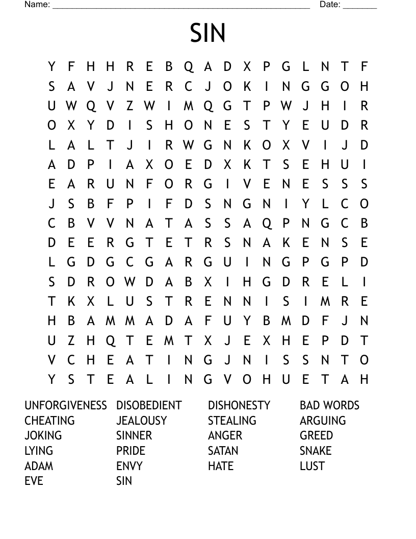 SIN Word Search