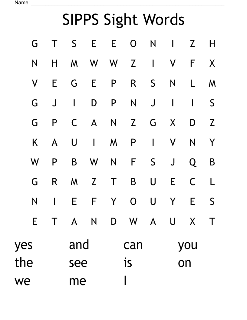 SIPPS Sight Words Word Search