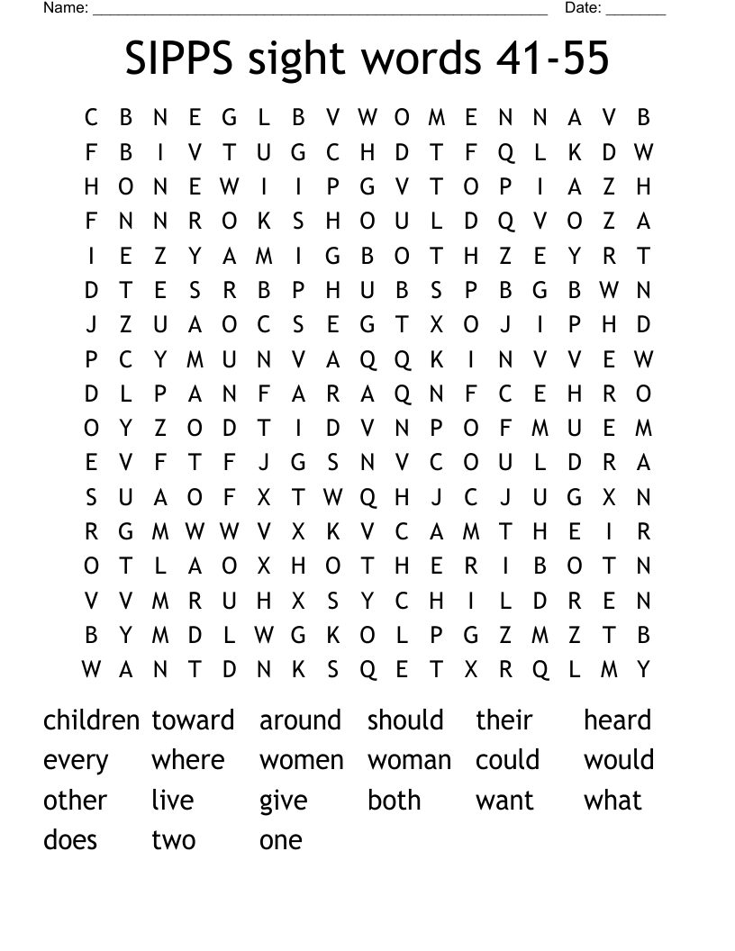SIPPS sight words 41-55 Word Search
