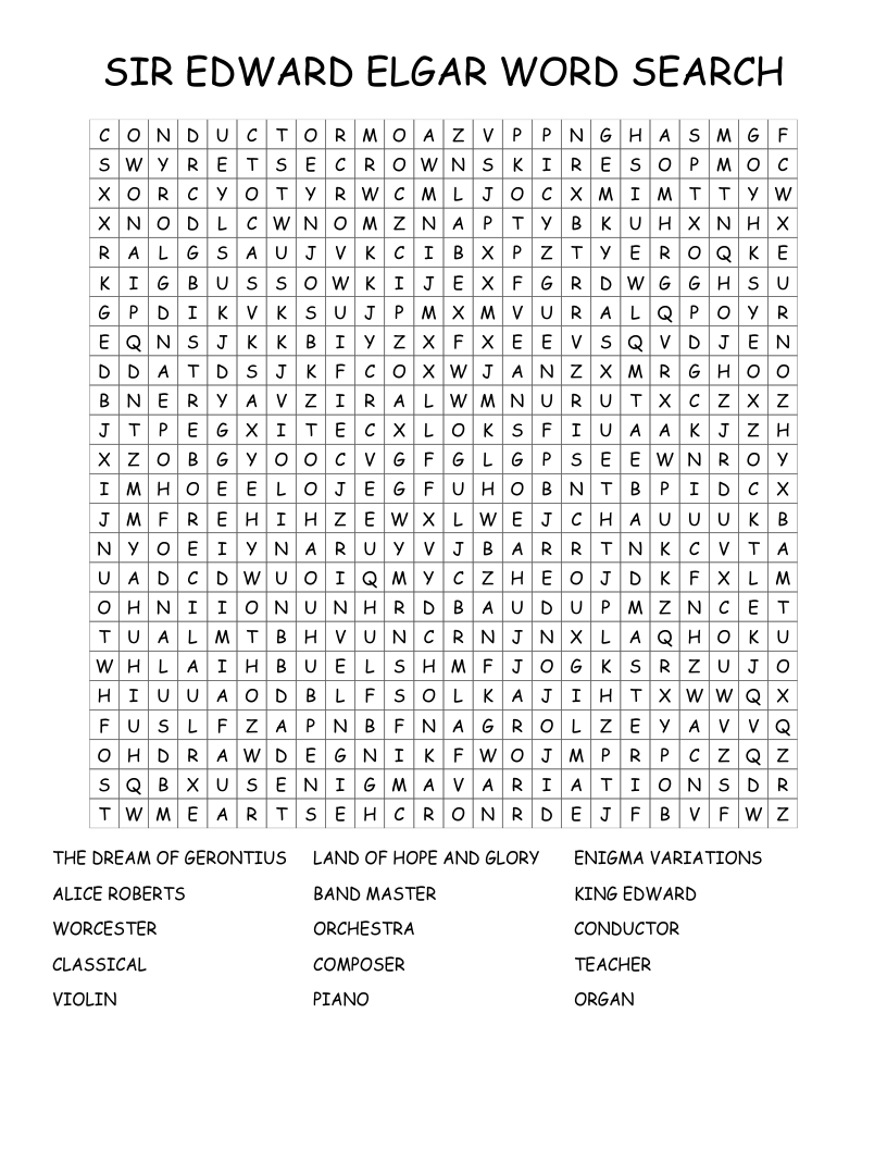 SIR EDWARD ELGAR WORD SEARCH  