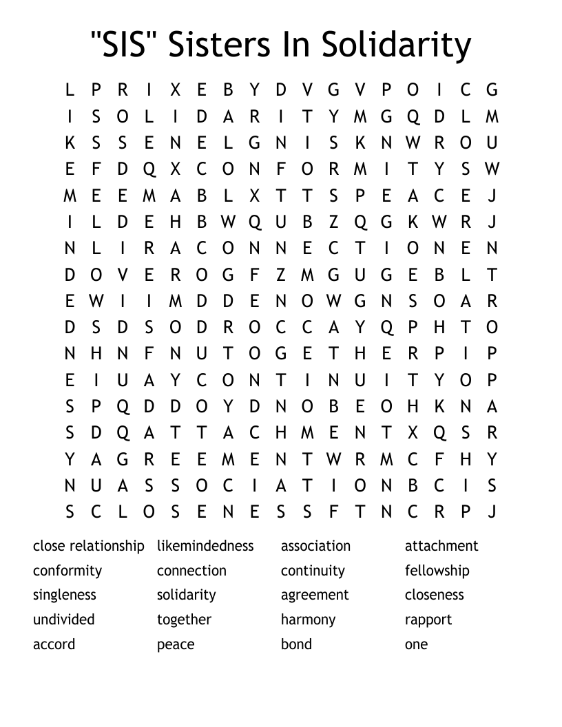 "SIS"   Sisters In Solidarity  Word Search