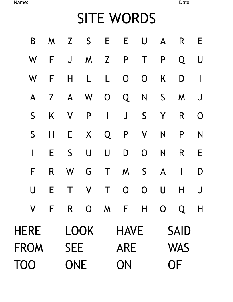 SITE WORDS Word Search