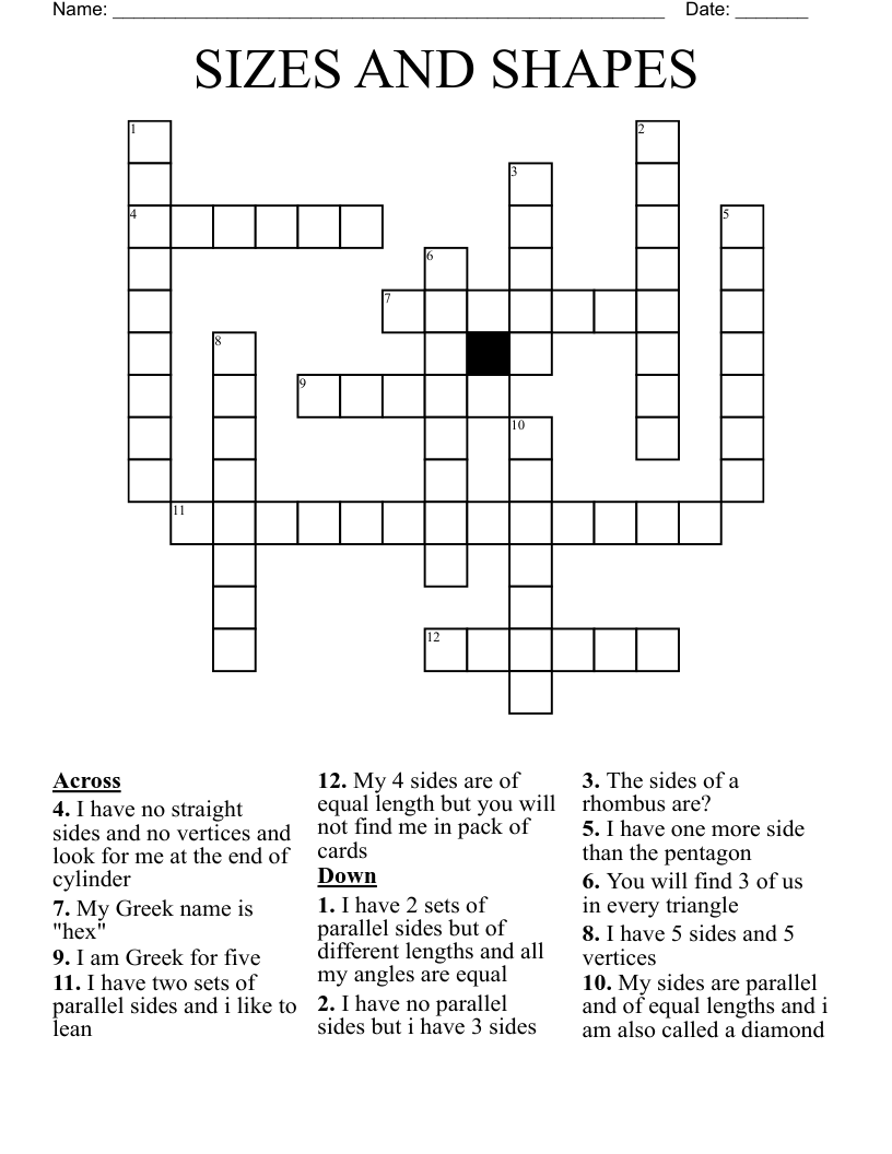 SIZES AND SHAPES Crossword