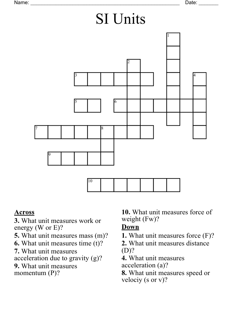 SI Units Crossword