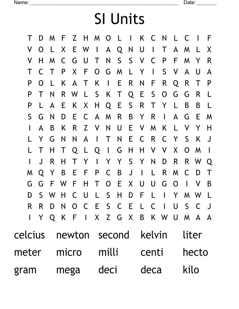 SI Units Word Search