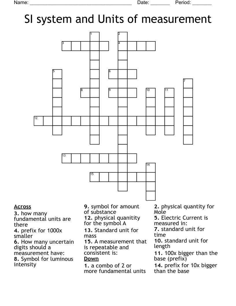 SI system and Units of measurement Crossword