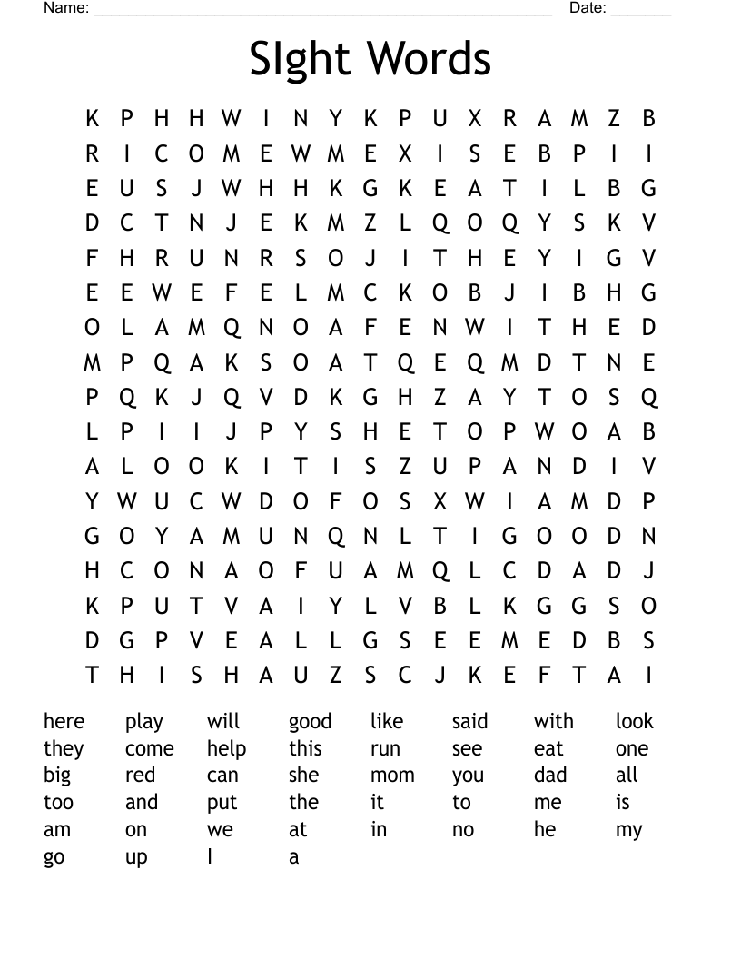 SIght Words Word Search