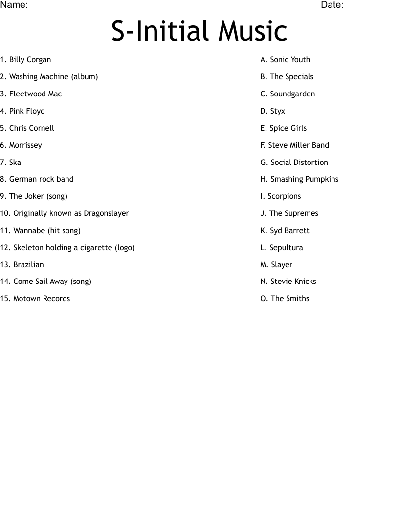 S-Initial Music Worksheet
