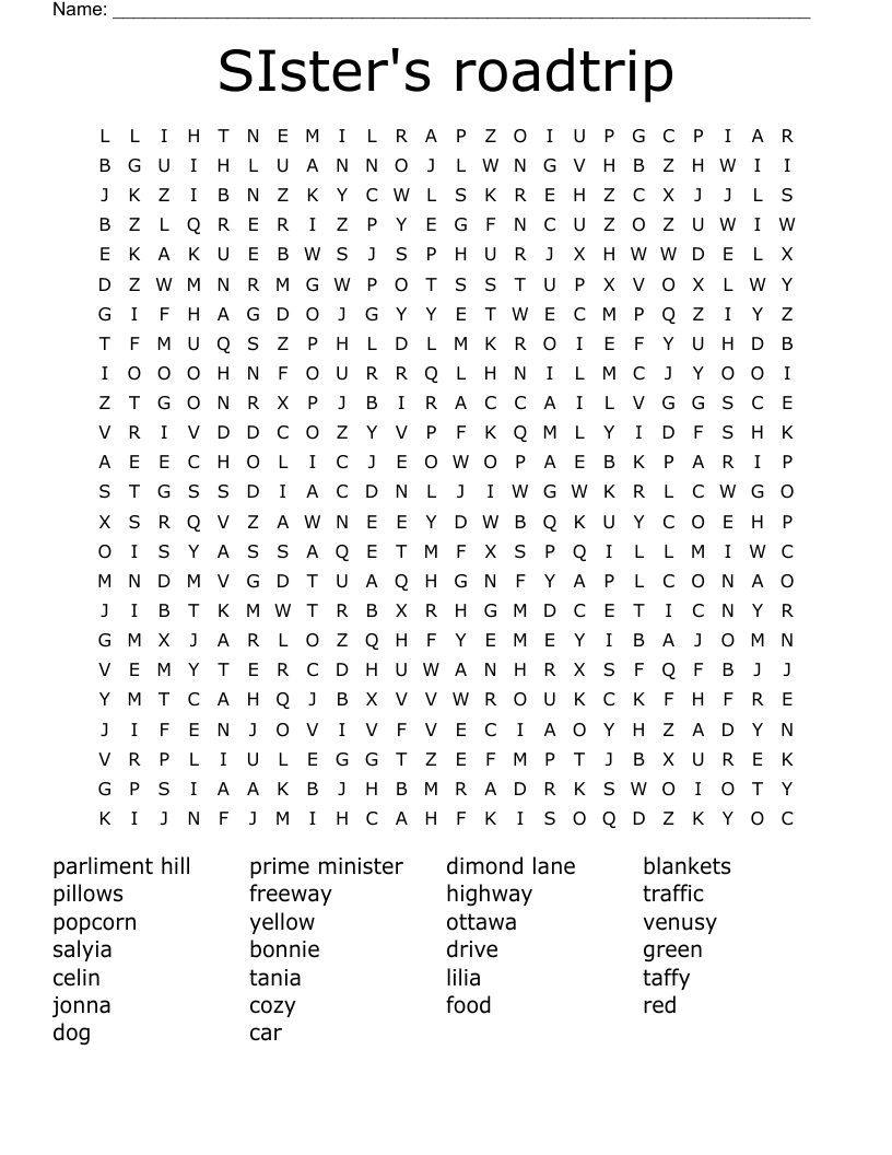 SIster's roadtrip Word Search