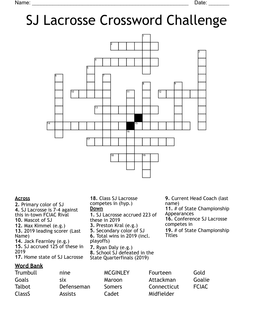 SJ Lacrosse Crossword Challenge