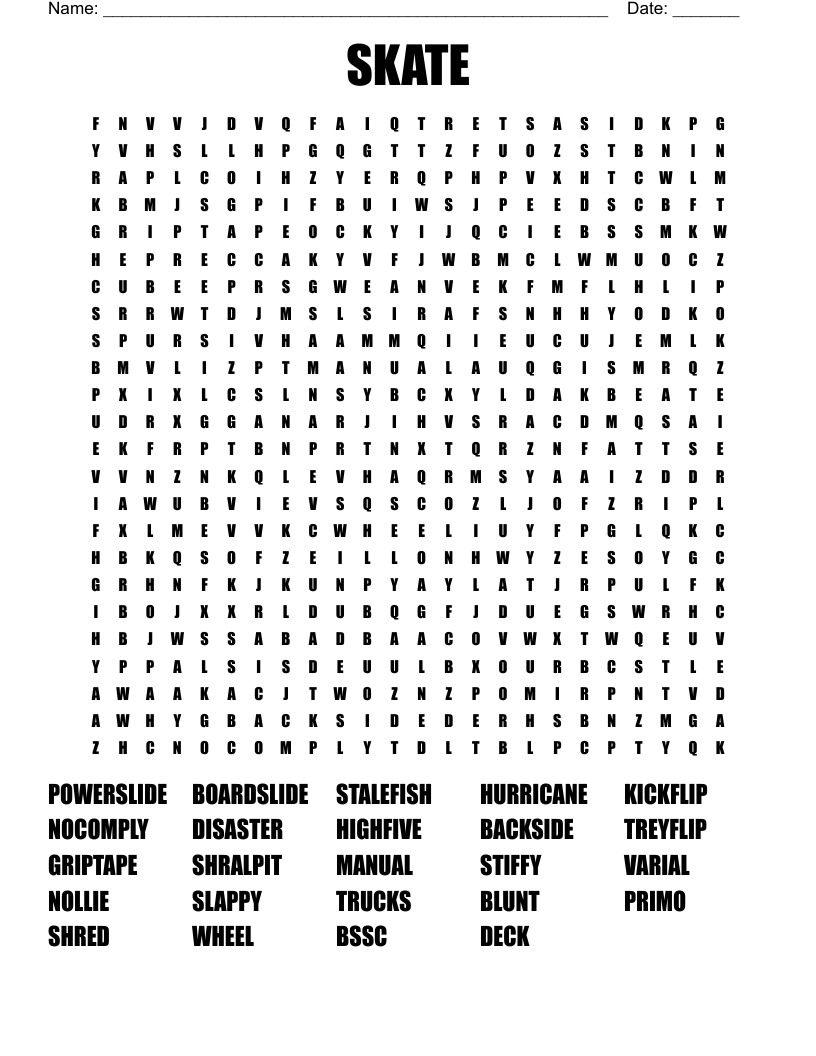 SKATE Word Search