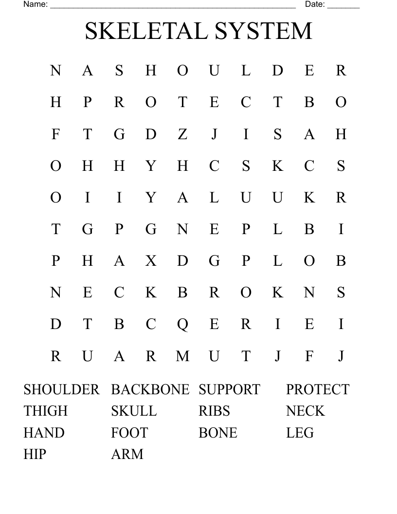 SKELETAL SYSTEM Word Search