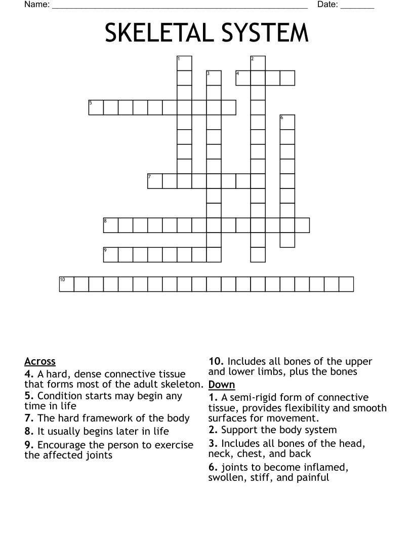 SKELETAL SYSTEM Crossword