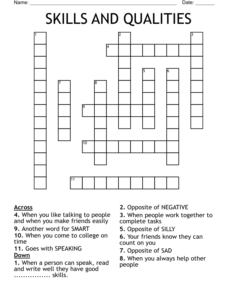 SKILLS AND QUALITIES Crossword