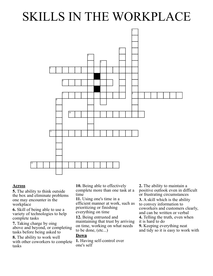 SKILLS IN THE WORKPLACE Crossword