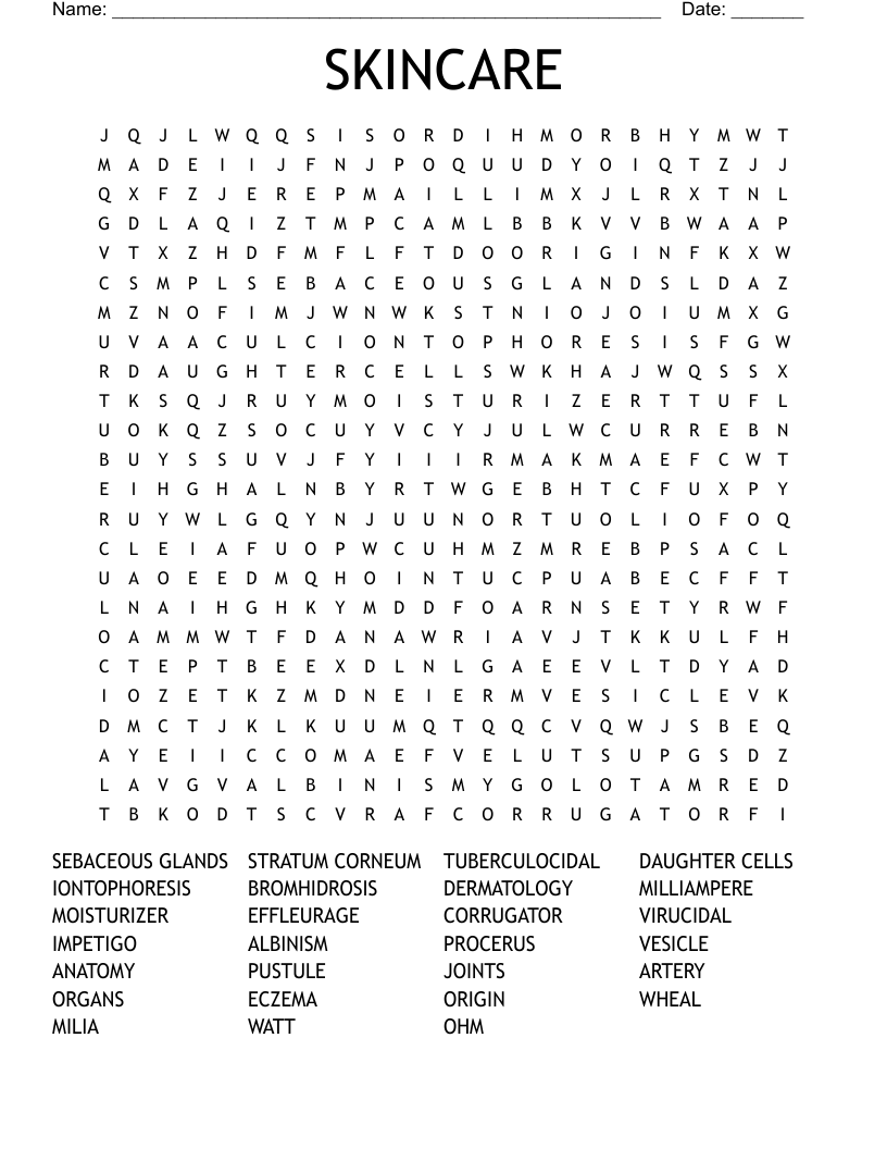 SKINCARE Word Search