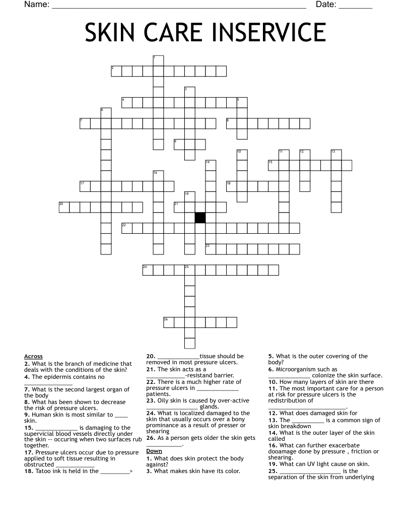 SKIN CARE INSERVICE Crossword