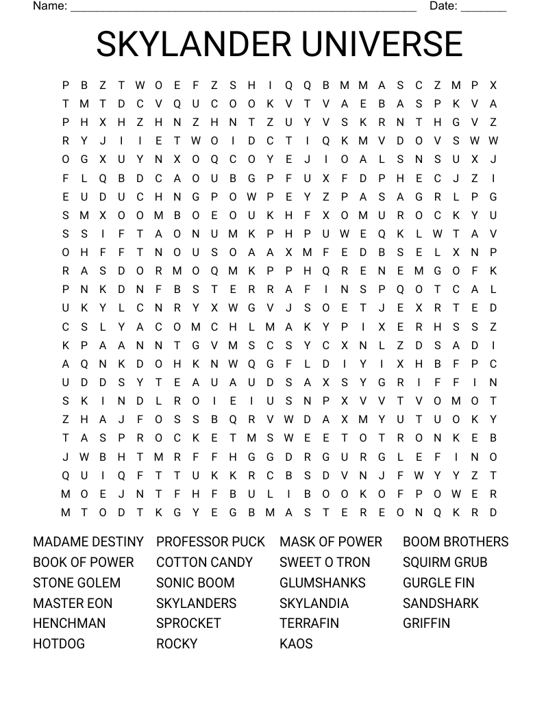 SKYLANDER UNIVERSE Word Search