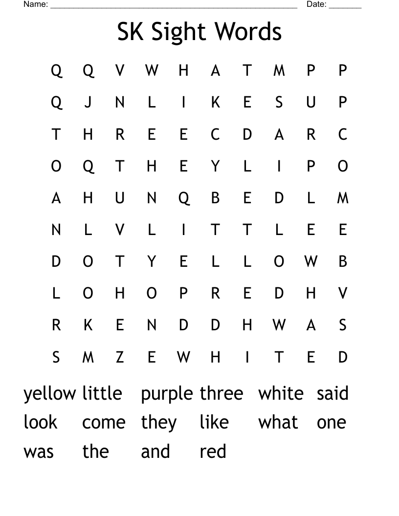 SK Sight Words Word Search