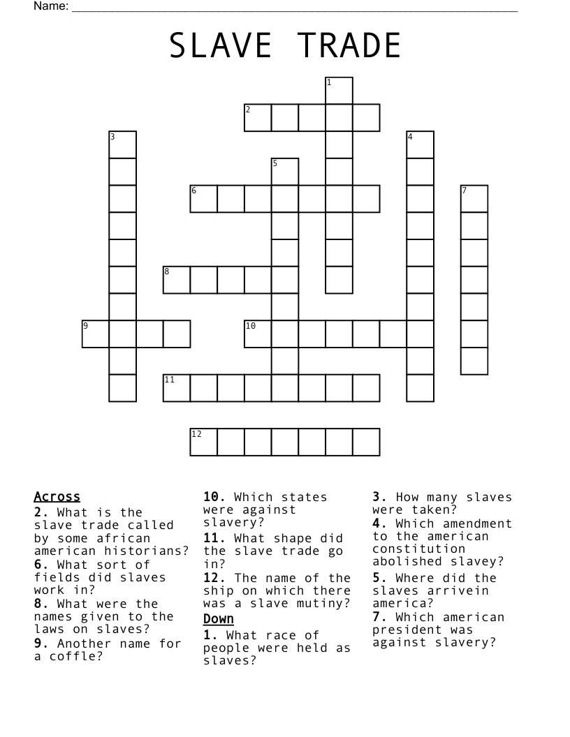 SLAVE TRADE Crossword
