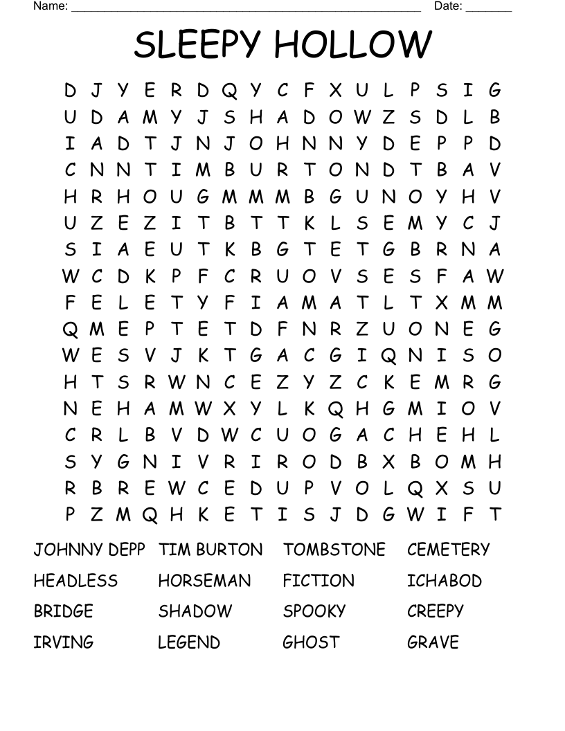 SLEEPY HOLLOW Word Search