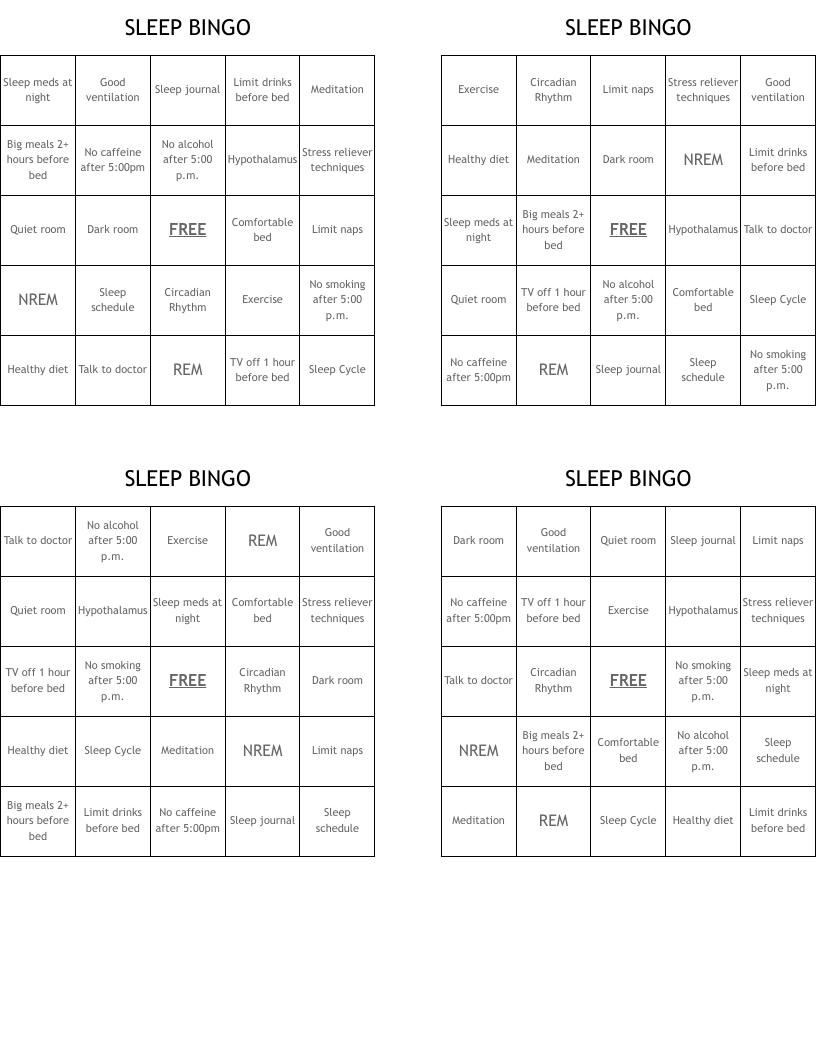 SLEEP BINGO