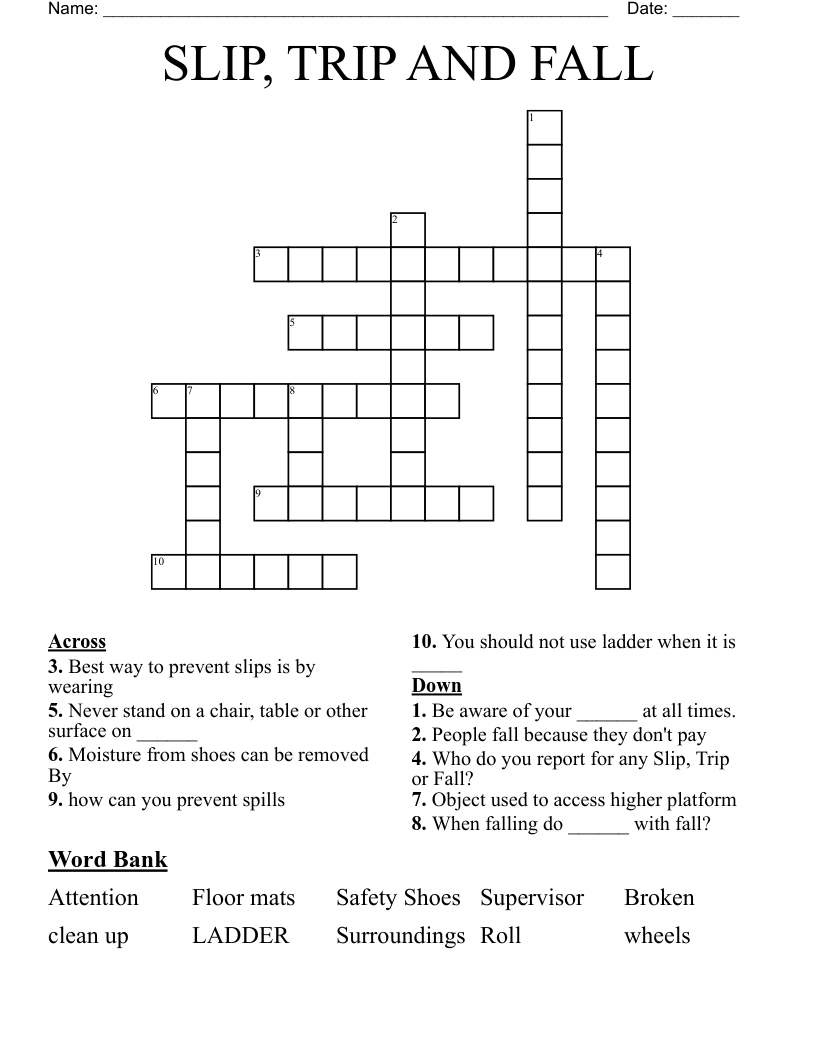SLIP, TRIP AND FALL Crossword