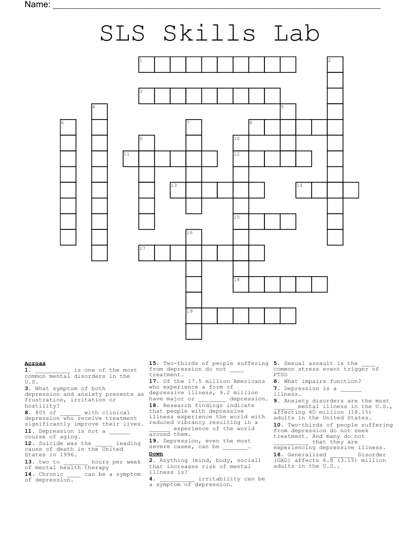 SLS Skills Lab Crossword