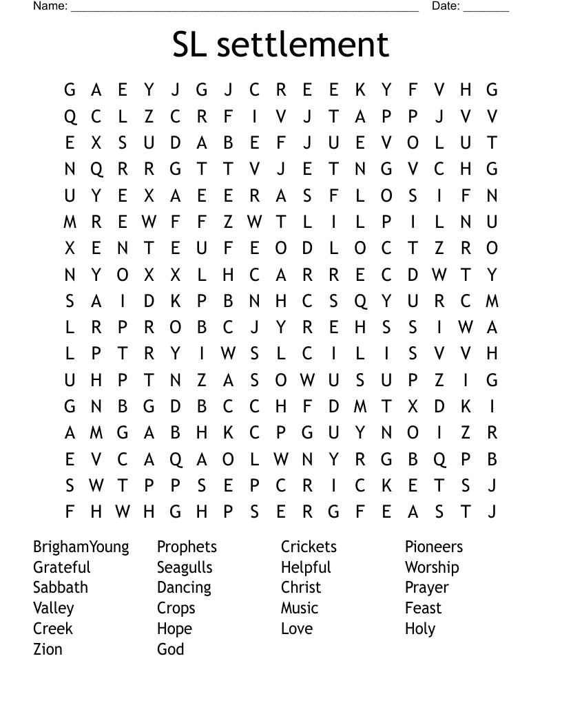 SL settlement Word Search