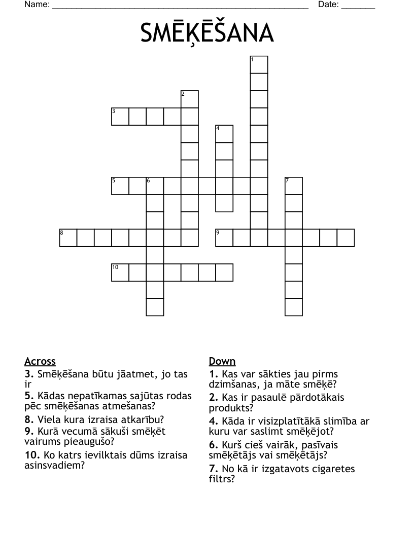 SMĒĶĒŠANA Crossword