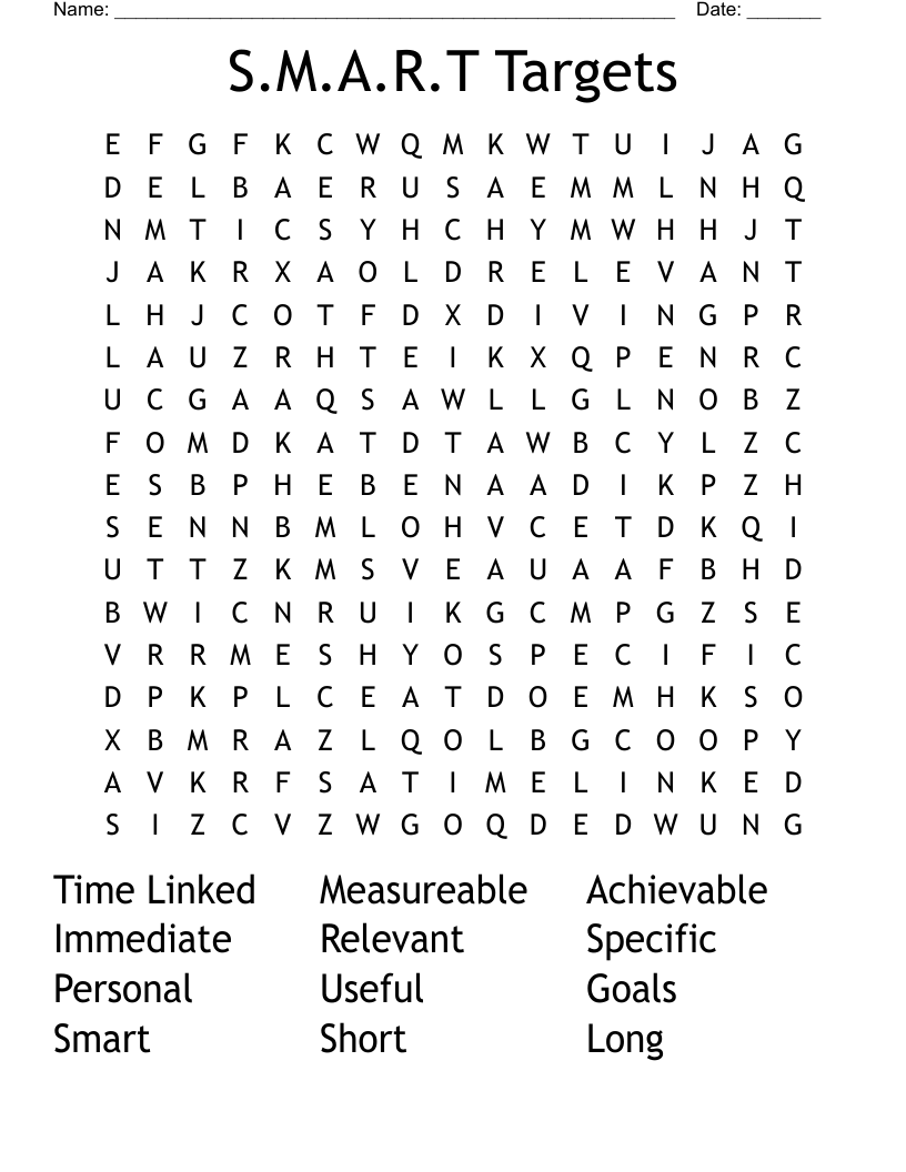 S.M.A.R.T Targets Word Search