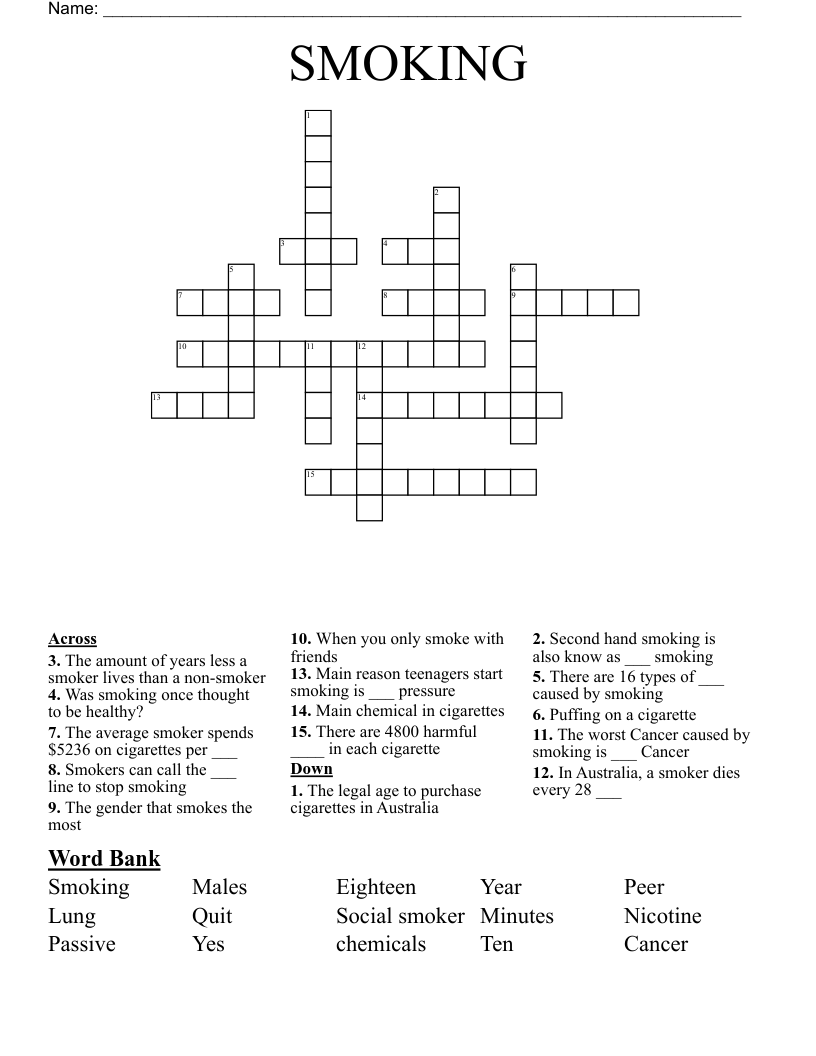 SMOKING Crossword
