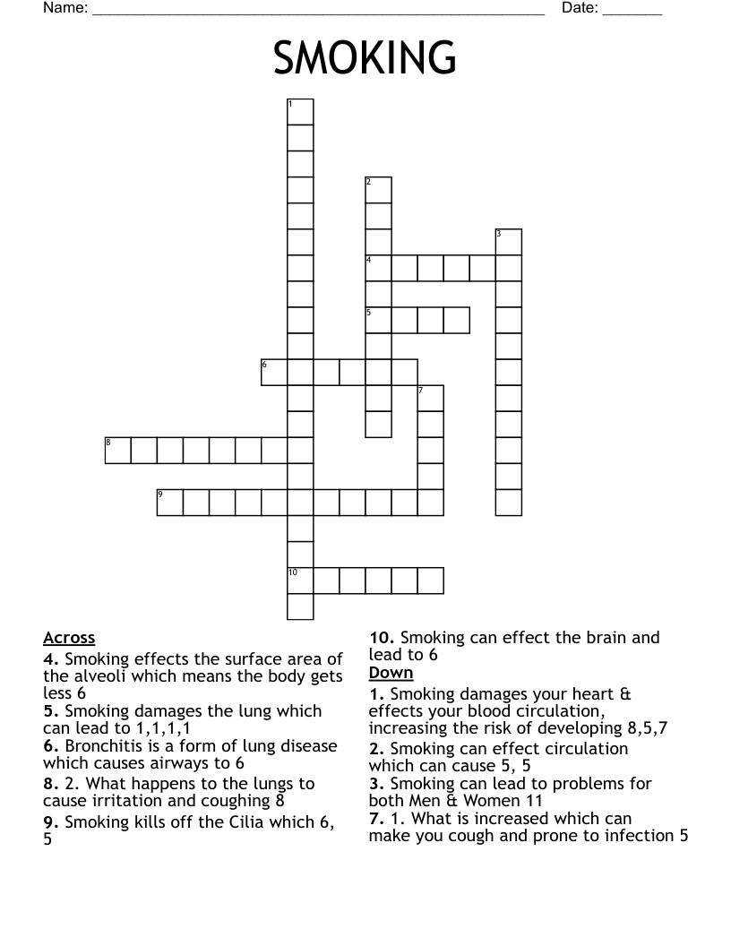 SMOKING Crossword