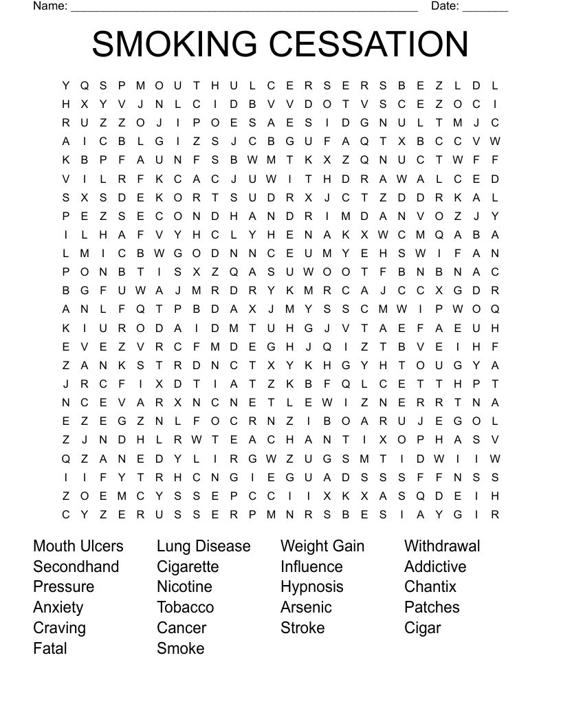 SMOKING CESSATION Word Search