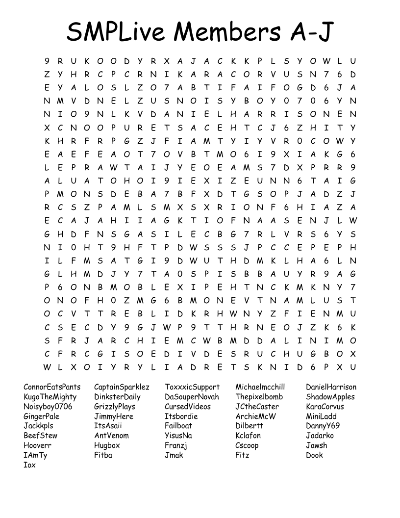SMPLive Members A-J Word Search