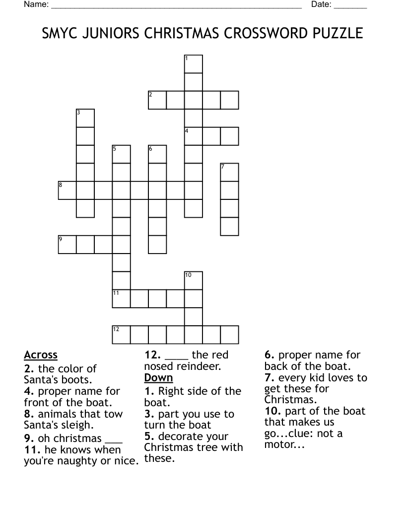 SMYC JUNIORS CHRISTMAS CROSSWORD PUZZLE